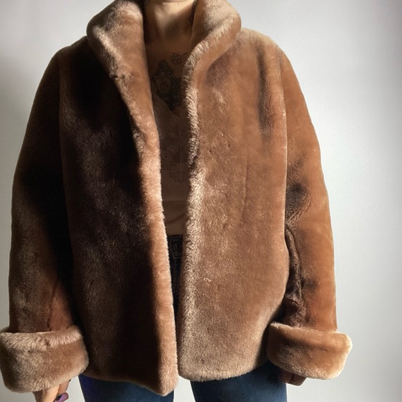 VINTAGE 1950’s Faux Fur Open Front Mauve Teddy Coat Womens Medium - Picture 4 of 10